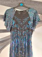 Prachtige pailletten jurk maat M met franjes, Ophalen of Verzenden, Gedragen, Maat 38/40 (M), Blauw