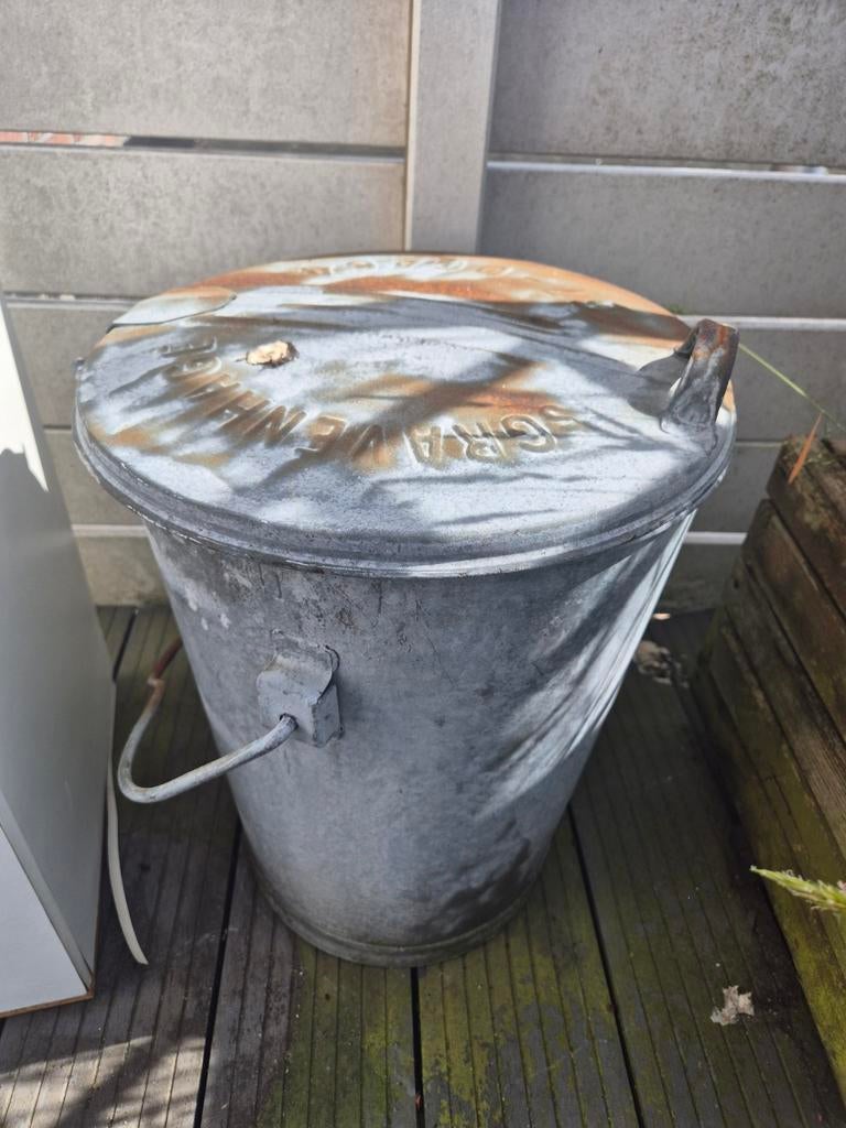Vintage zinken as emmer met Deksel - 's-Gravenhage, Ophalen of Verzenden, Gebruikt, Zink, Met deksel