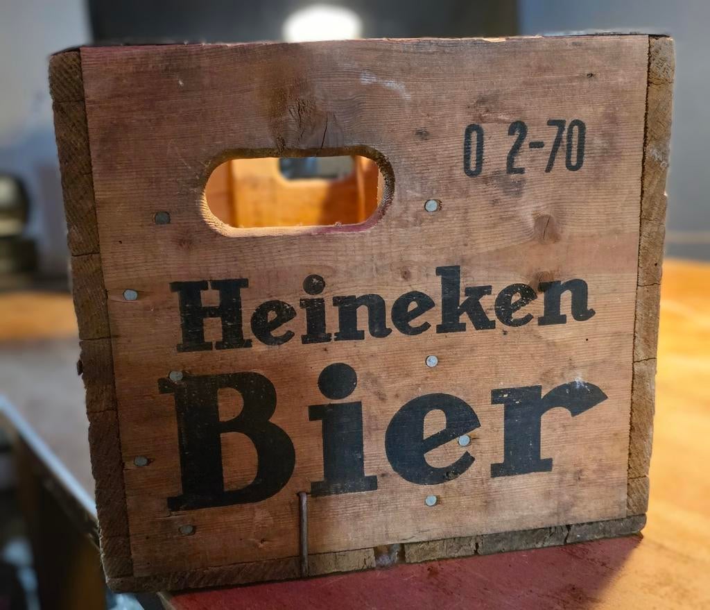 Vintage Heineken bierkrat van hout, Ophalen of Verzenden