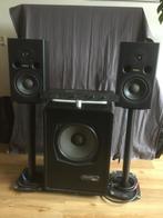 Actieve set Fostex met 12” sub, Gebruikt, 120 watt of meer, Front, Rear of Stereo speakers, Ophalen
