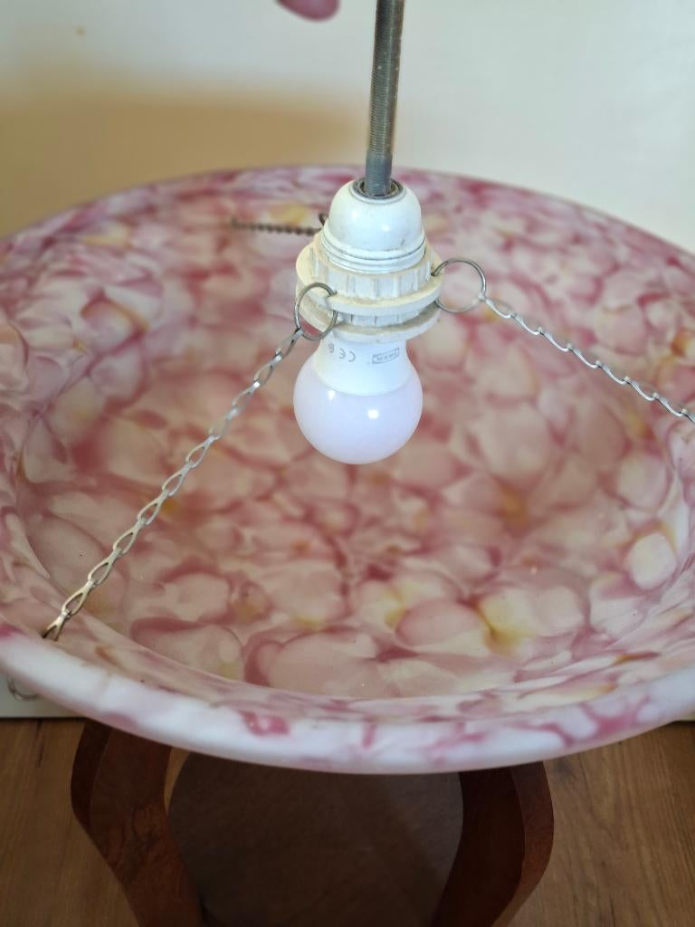 Hanglamp Art Deco gemarmerd / gewolkt glas, Ophalen