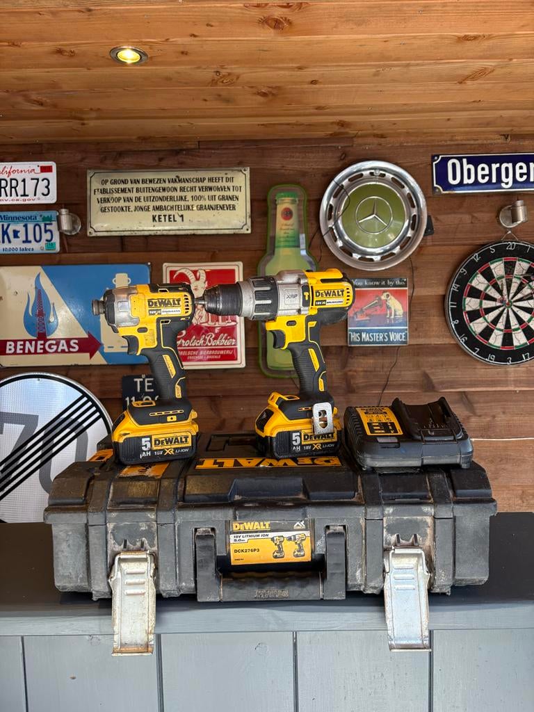 DeWalt DCK276P3 Boormachine Set - 2x Boormachine, 2x Accu, Variabele snelheid, Ophalen of Verzenden, Boor- en Schroefmachine, Gebruikt