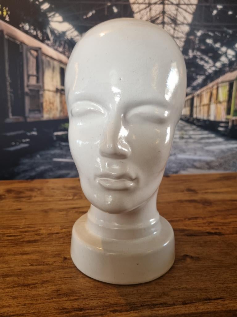 Vintage keramische mannequin hoofd - wit, Antiek en Kunst, Ophalen of Verzenden