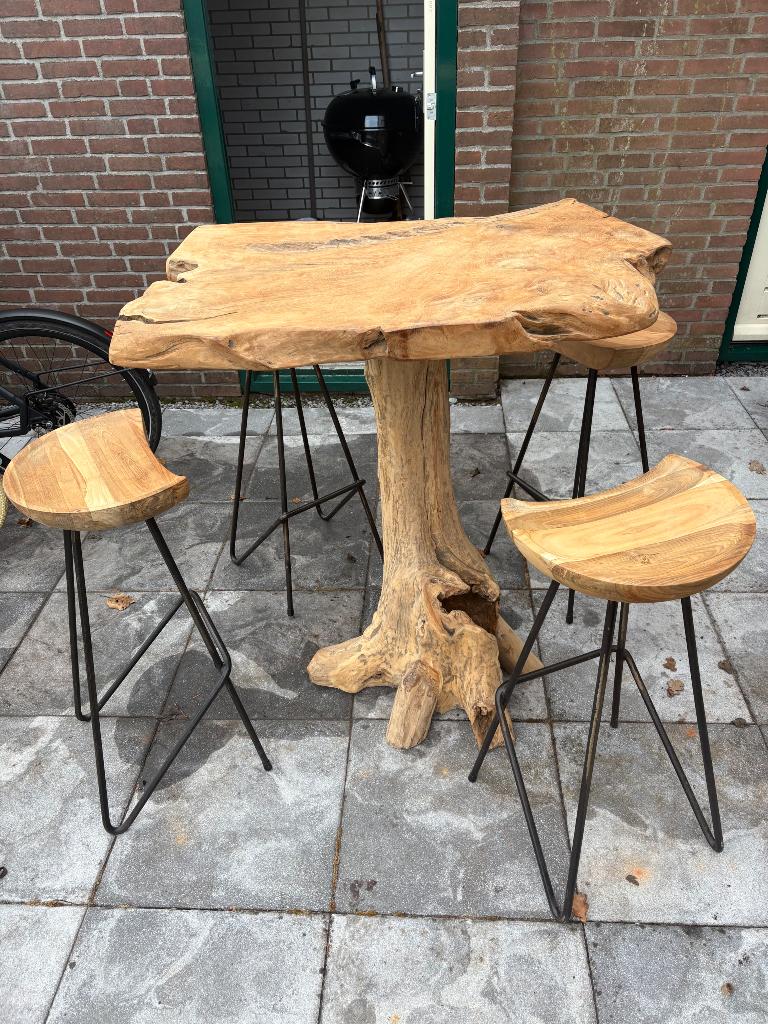 Staan tafel met 4 krukken, Ophalen, Zo goed als nieuw, 90 cm of meer, 4 krukken