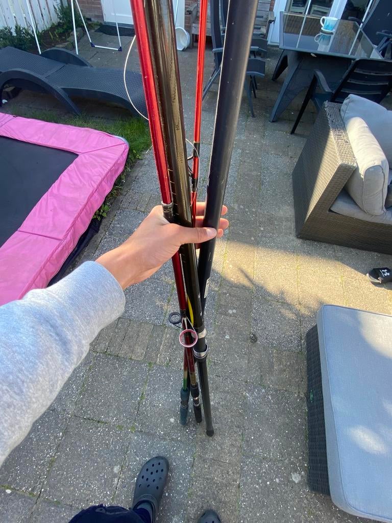 4 hengels te koop (einde hobby), Ophalen of Verzenden, Gebruikt, Werphengel