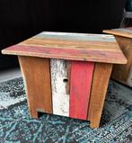 Unieke houten tafeltjes, Tuin en Terras, Tuintafels, Ophalen, Zo goed als nieuw, Vierkant, Hout