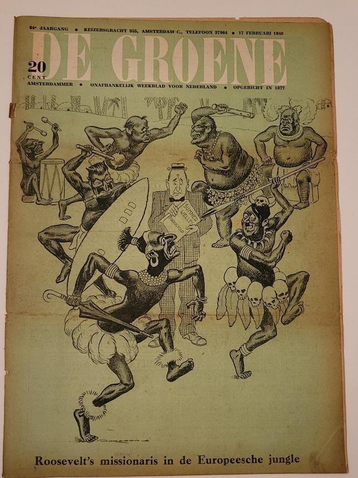 Spotprent Jordaan (5) op cover De Groene Amsterdammer, 1936, Boeken, Tijdschriften en Kranten, Gelezen, Overige typen, Ophalen of Verzenden