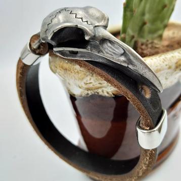 Bruine Odin Leren Heren Armband / Viking Schedel Raaf beschikbaar voor biedingen