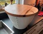 Label 51 salontafel bijzettafel type Indi wit met mangohout, Ophalen, Rond, 50 tot 100 cm, Zo goed als nieuw
