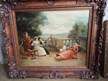 Olieverfschilderij Dames op Balkon beschikbaar voor biedingen