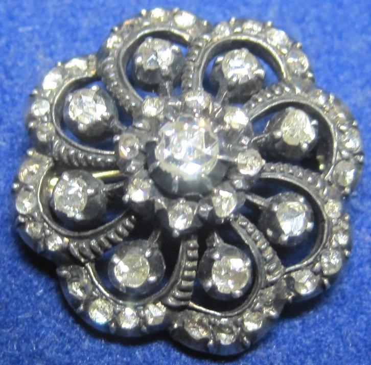 Antiek diamant broche 1930 mooie design goud zilver, Sieraden, Tassen en Uiterlijk, Antieke sieraden, Broche, Goud, Met edelsteen
