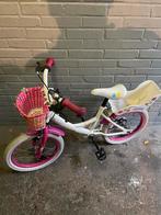 Meisjesfiets met zijwieltjes en poppenstoel, Ophalen, Gebruikt, 16 inch, Handrem