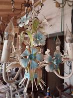 072. Brocante lamp met lichtblauwe bloemen, Gebruikt, Ophalen