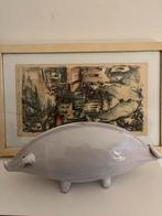 GROOT SPAARVARKEN. —. DESIGN.KERAMIEK. —  WIT/GRIJS.., Verzamelen, Spaarpotten, Ophalen of Verzenden, Zo goed als nieuw, Metaal of Blik