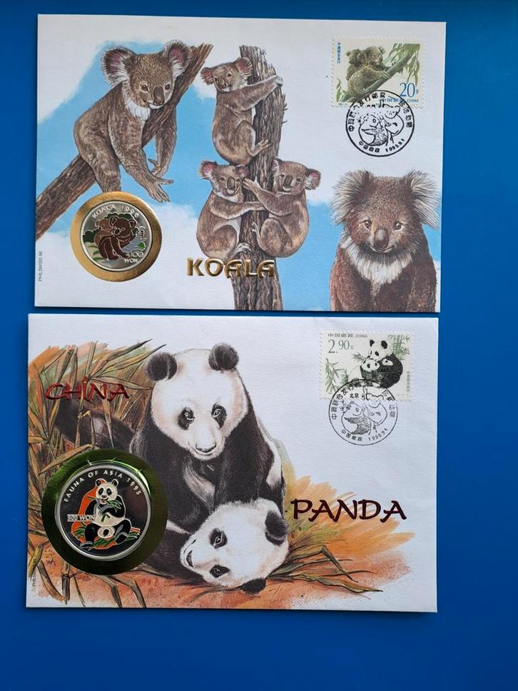 2 Numisbrieven Noord Korea Zilveren Munten, Postzegels en Munten, Munten | Azië, Centraal-Azië, Zilver, Ophalen of Verzenden