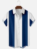 Blauw wit gestreept heren overhemd / bowling rockabilly, Kleding | Heren, Nieuw, Verzenden