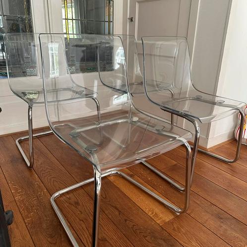 4X IKEA Tobias Eetkamerstoelen - Transparant, Huis en Inrichting, Stoelen, Gebruikt, Vier, Overige kleuren, Ophalen