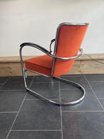 2 Gispen 412 fauteuils, chroom, nieuwe terra ribstof, Huis en Inrichting, Fauteuils, Design, 75 tot 100 cm, Zo goed als nieuw