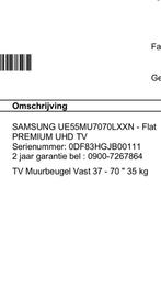 SAMSUNG UE55MU7070LXXn, 100 cm of meer, Full HD (1080p), Samsung, Smart TV