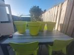 4 Elho limegroene plantenbakken met wieltjes, Tuin en Terras, Tuinsets en Loungesets, Ophalen, Kunststof, 2 zitplaatsen