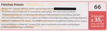 Fletcher Hotels € 35,- voor 2 personen. Postcode bon nr 66. beschikbaar voor biedingen