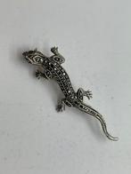 B938 Prachtige zilveren broche hagedis, Ophalen of Verzenden, Zilver, Broche, Met edelsteen