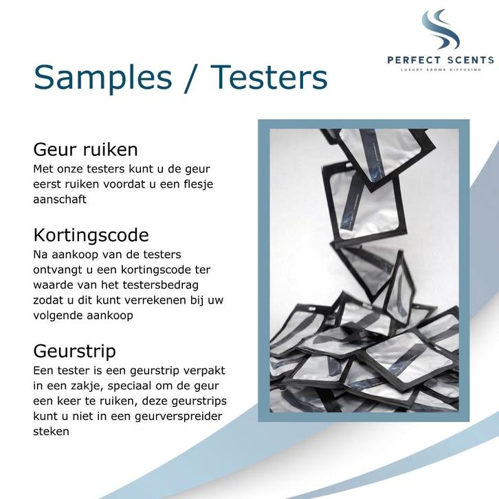 GELD TERUG Testers Samples Aroma Geurolie voor geurmachine, Huis en Inrichting, Woonaccessoires | Overige, Nieuw, Ophalen of Verzenden