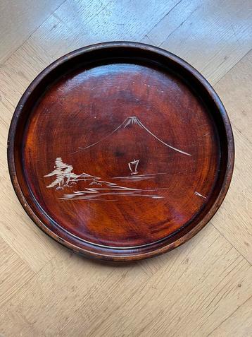 Antiek dienblad Japans gelakt hout mount Fuji beschikbaar voor biedingen