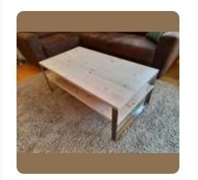Salontafel 120 x 65 x 46 houten bladen en RVS onderstel beschikbaar voor biedingen