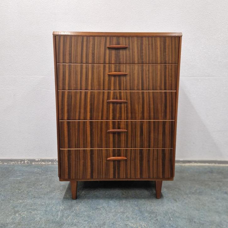 Hoge deense ladekast vintage ladekast schoenenkast design, Huis en Inrichting, Kasten | Ladekasten, Gebruikt, Minder dan 100 cm