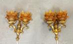 Set van 2 antieke Frans Louis XV stijl wandlampen, Tweedehands, Tweedehands, Ophalen of Verzenden, Glas