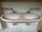 Dubbele wastafel, Bad, WC, handdoekhouders, retro badkamer, Ophalen, Gebruikt, 100 tot 150 cm, Minder dan 100 cm