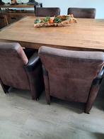 4 bruine eetkamerstoelen met wieltjes, Huis en Inrichting, Ophalen of Verzenden, Gebruikt, 4 tot 6 stoelen