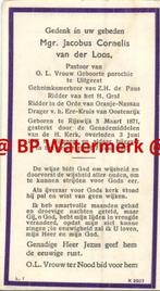 Loos van der mgr Jacobus 1871 Rijswijk 1947 Uitgeest pastoor, Verzamelen, Bidprentje, Ophalen of Verzenden
