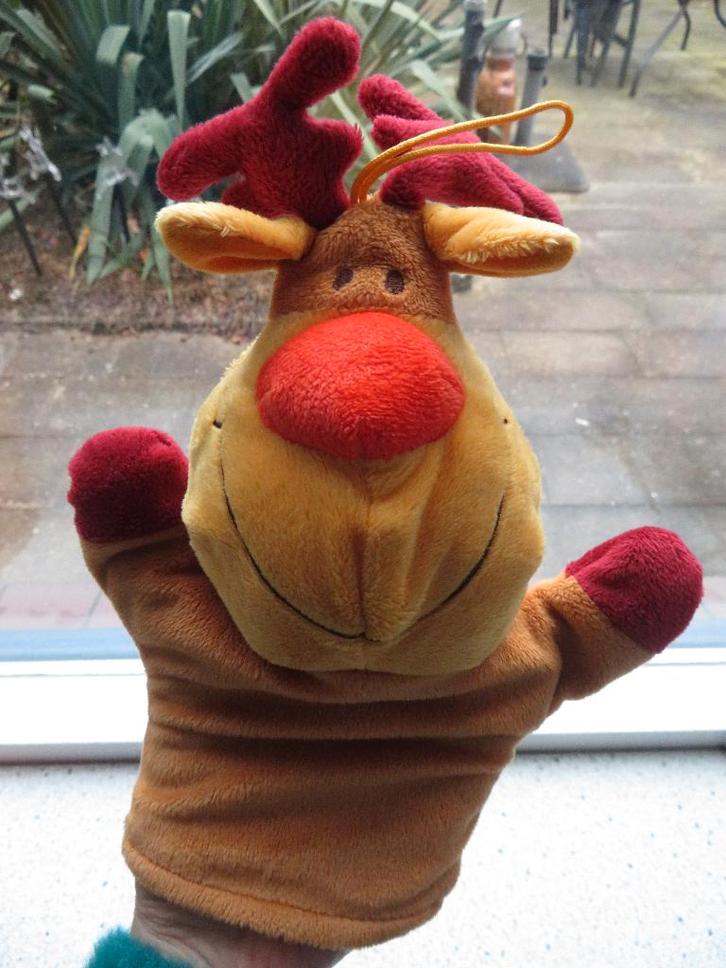 Handpop rendier eland Rudolf Rudolph van AH Merison, Kinderen en Baby's, Speelgoed | Knuffels en Pluche, Zo goed als nieuw, Overige typen