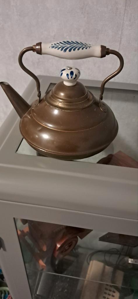 Koperen Waterketel met Porseleinen Handvat, Antiek en Kunst, Antiek | Koper en Brons, Ophalen of Verzenden