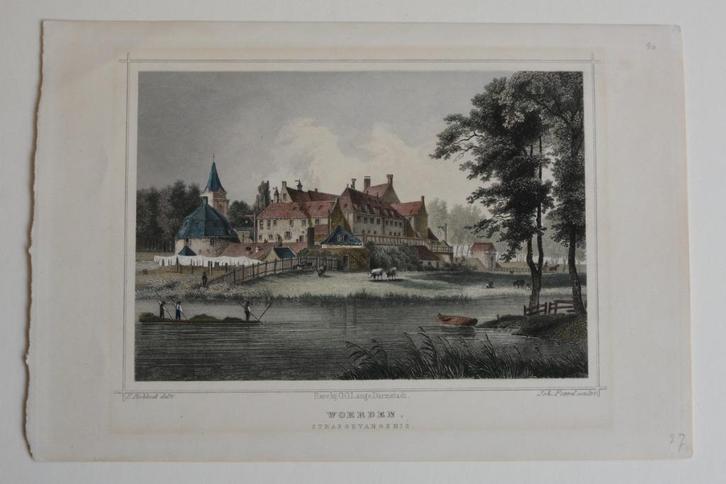 WOERDEN KASTEEL KERK STRAFGEVANGENIS Staalgravure Terwen GS5, Antiek en Kunst, Kunst | Etsen en Gravures, Verzenden