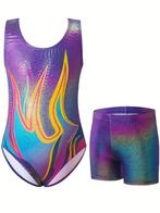Turnpakje + turnbroekje glanzend paars 146 152 gympakje, Sport en Fitness, Overige kleuren, Nieuw, Ophalen of Verzenden, Turnpak(je)