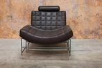 Als NIEUW! bruine leren Leolux Volare designfauteuil + poef, Leolux, Leolux, Design, 75 tot 100 cm