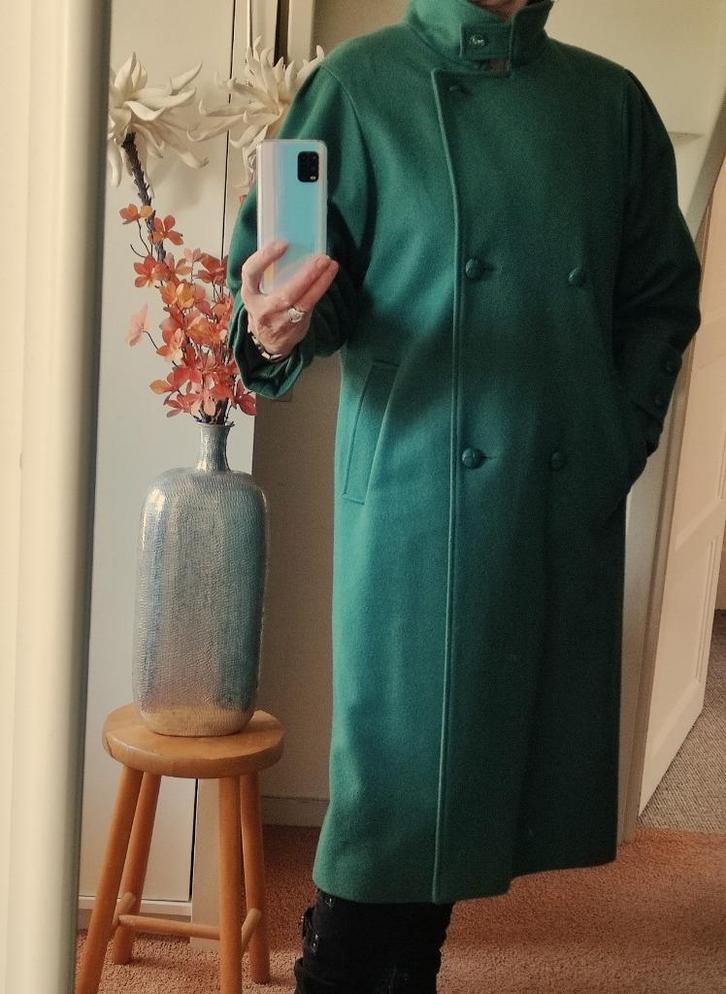 Groene WOLBLEND Vintagemantel – valt als 42, Kleding | Dames, Jassen | Winter, Zo goed als nieuw, Maat 42/44 (L), Groen, Verzenden