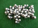 67 mat grijze blinkende glas kerstballen op stok 20 mm 12 cm, Ophalen of Verzenden, Nieuw