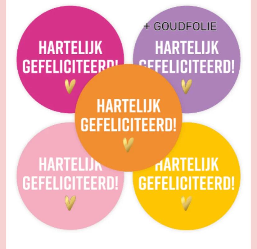 Gekleurde 'Hartelijk Gefeliciteerd' Stickers - 5 stuks, Hobby en Vrije tijd, Ophalen of Verzenden, Nieuw, Meerdere stickers
