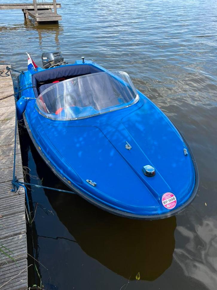 Blauwe speedboot met yamaha 9.9pk spitfire, Watersport en Boten, Motorboten en Motorjachten, Gebruikt, Polyester, Tot 6 meter