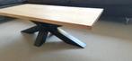 Salontafel zwart gepoedercoat kruispoot massief eiken blad, Ophalen, Gebruikt, 100 tot 150 cm, 50 tot 100 cm