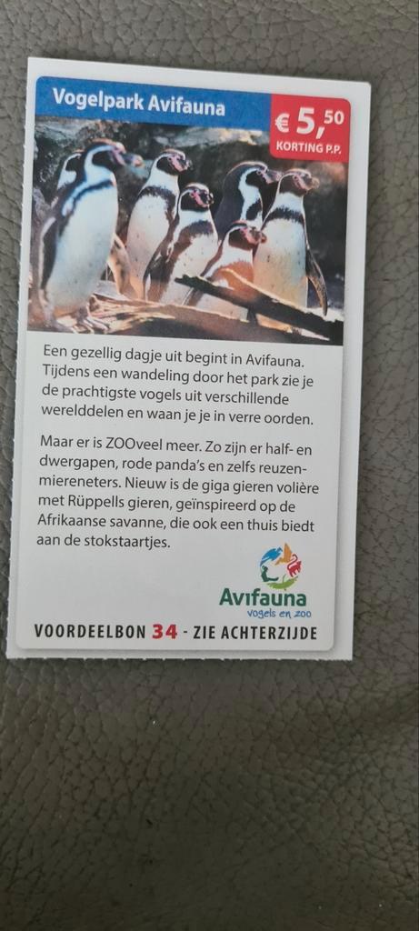 Vogelpark Avifauna voordeelbon voor €5,50 korting per pers., Tickets en Kaartjes, Kortingen en Cadeaubonnen, Drie personen of meer