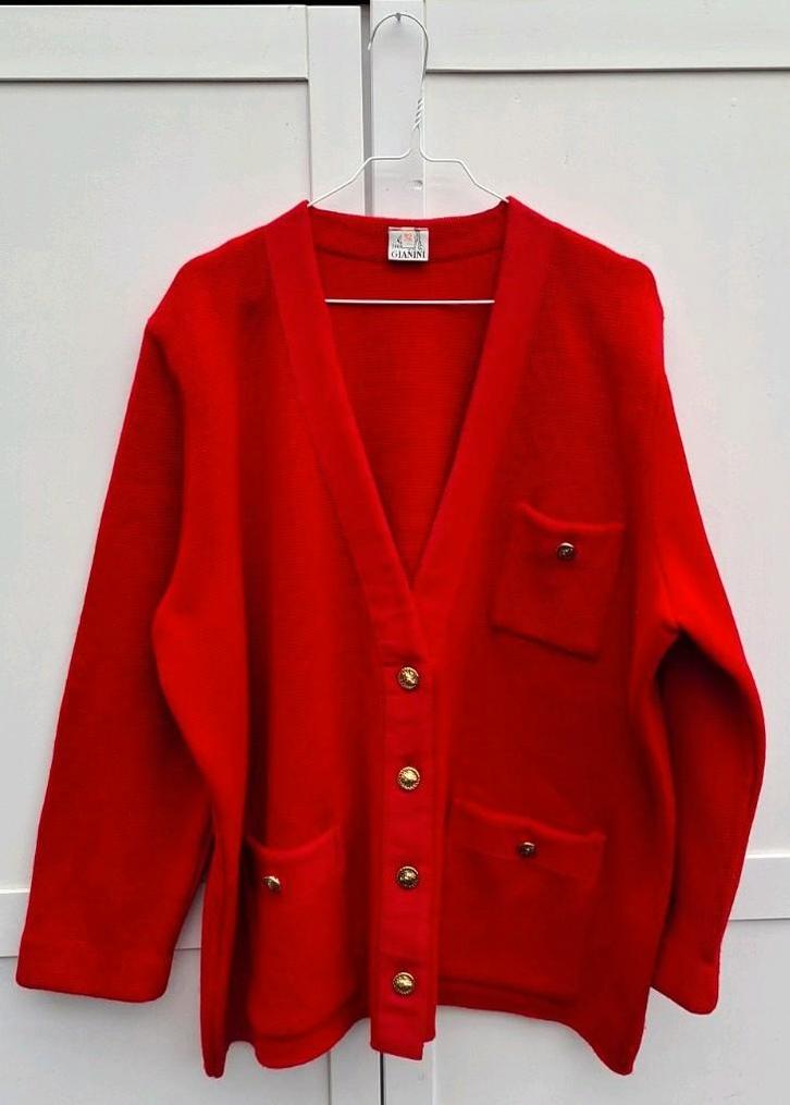 Vintage vest, maat 52 - oversized - rood - 50% wol - 90's, Kleding | Dames, Truien en Vesten, Gedragen, Maat 46/48 (XL) of groter