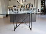 Glazen tafel met metalen frame van Bieffeplast, 80s vintage, Huis en Inrichting, Tafels | Eettafels, Ophalen, 100 tot 150 cm, 50 tot 100 cm
