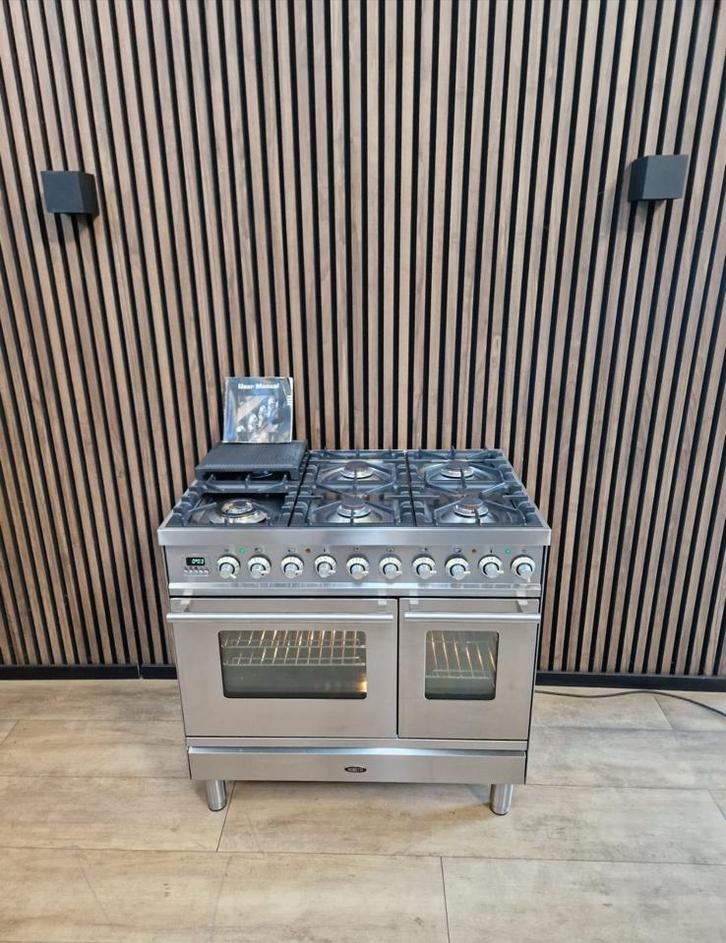 Mooie Luxe Rvs Boretti Fornuis 90 cm breed (Gratis bezorgen), Witgoed en Apparatuur, Fornuizen, Zo goed als nieuw, Vrijstaand