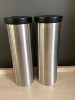 2 RVS opbergbussen Brabantia met zwart houten deksel, Huis en Inrichting, Keuken | Potten en Pannen, Ophalen, Gebruikt, Rvs, Pot, Bus of Blik