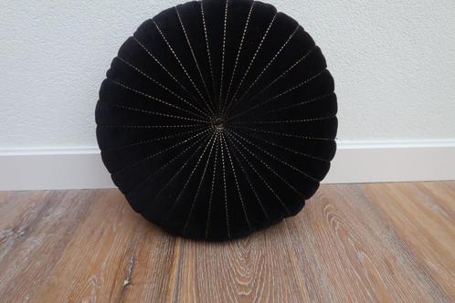 Rocaflor sierkussen fluweel rond 40 cm zwart goud, Huis en Inrichting, Woonaccessoires | Kussens, Zo goed als nieuw, Zwart, Rond